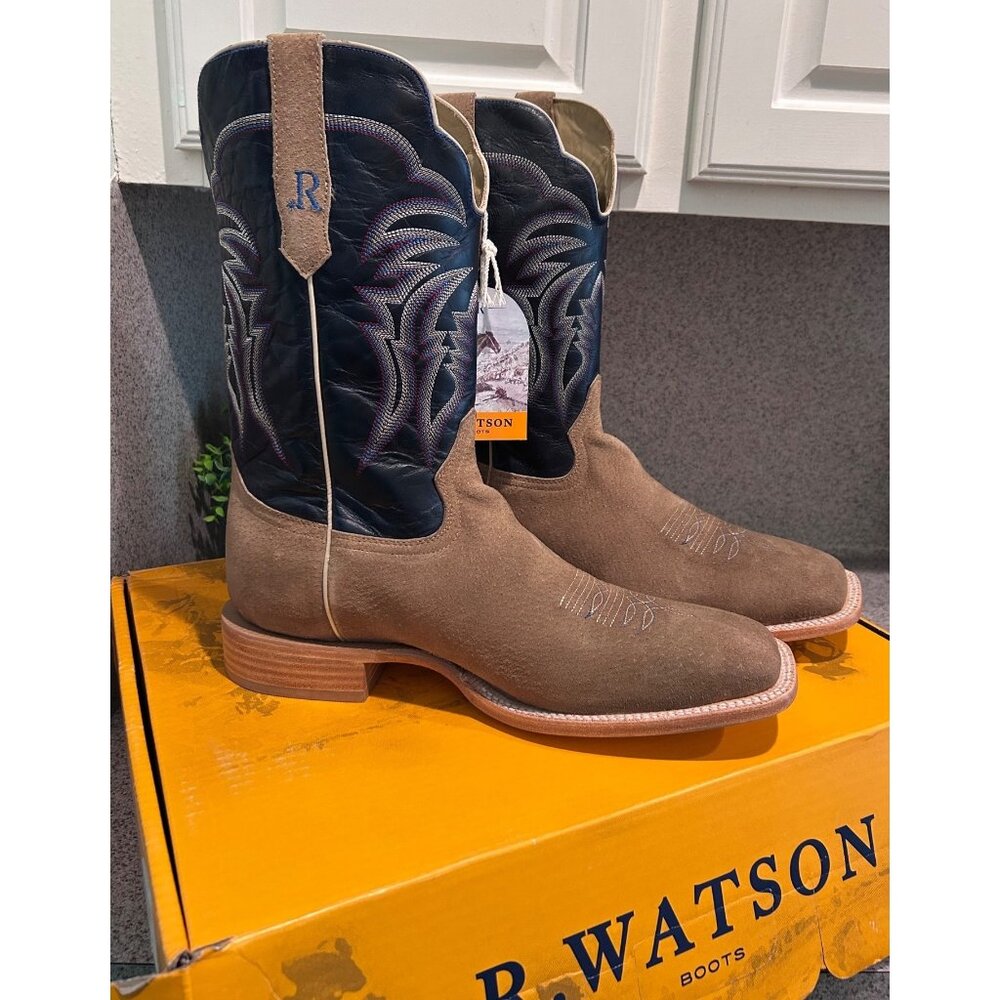 R. Watson Mens Western Boots Size 15D Brown Blue Cowhide Leather Square Toe